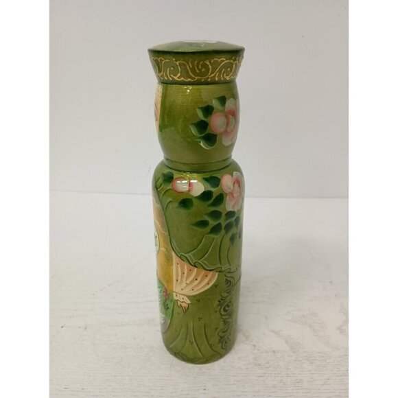 VTG 80s Russian Folk Art Matryoshka Wood Carved Nesting Doll Bottle Holder 2pc - Picture 5 of 11
